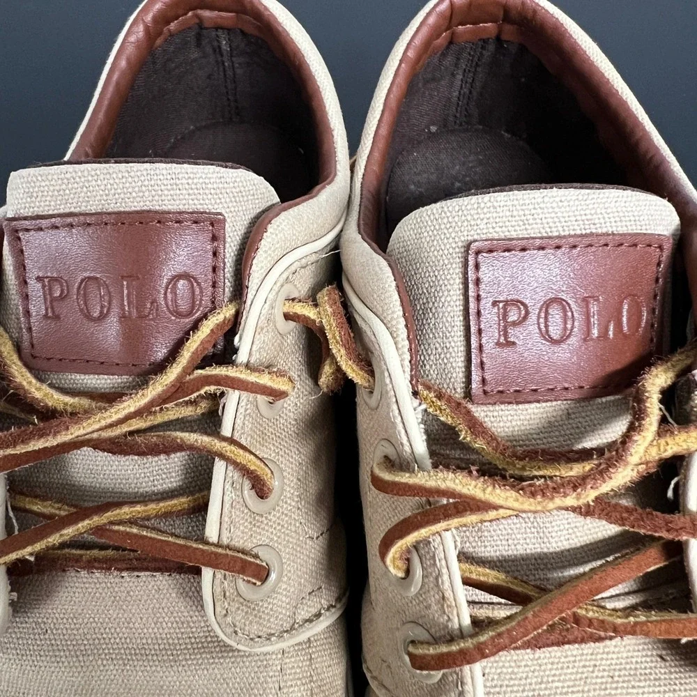 Polo Ralph Lauren Faxon Low Mens Khaki Canvas Sneakers 8.5D 0200001087 L15
